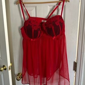 Cacique Nightie Red with Black SZ 22/24 NWOT Never Worn/Washed! Beautiful!
